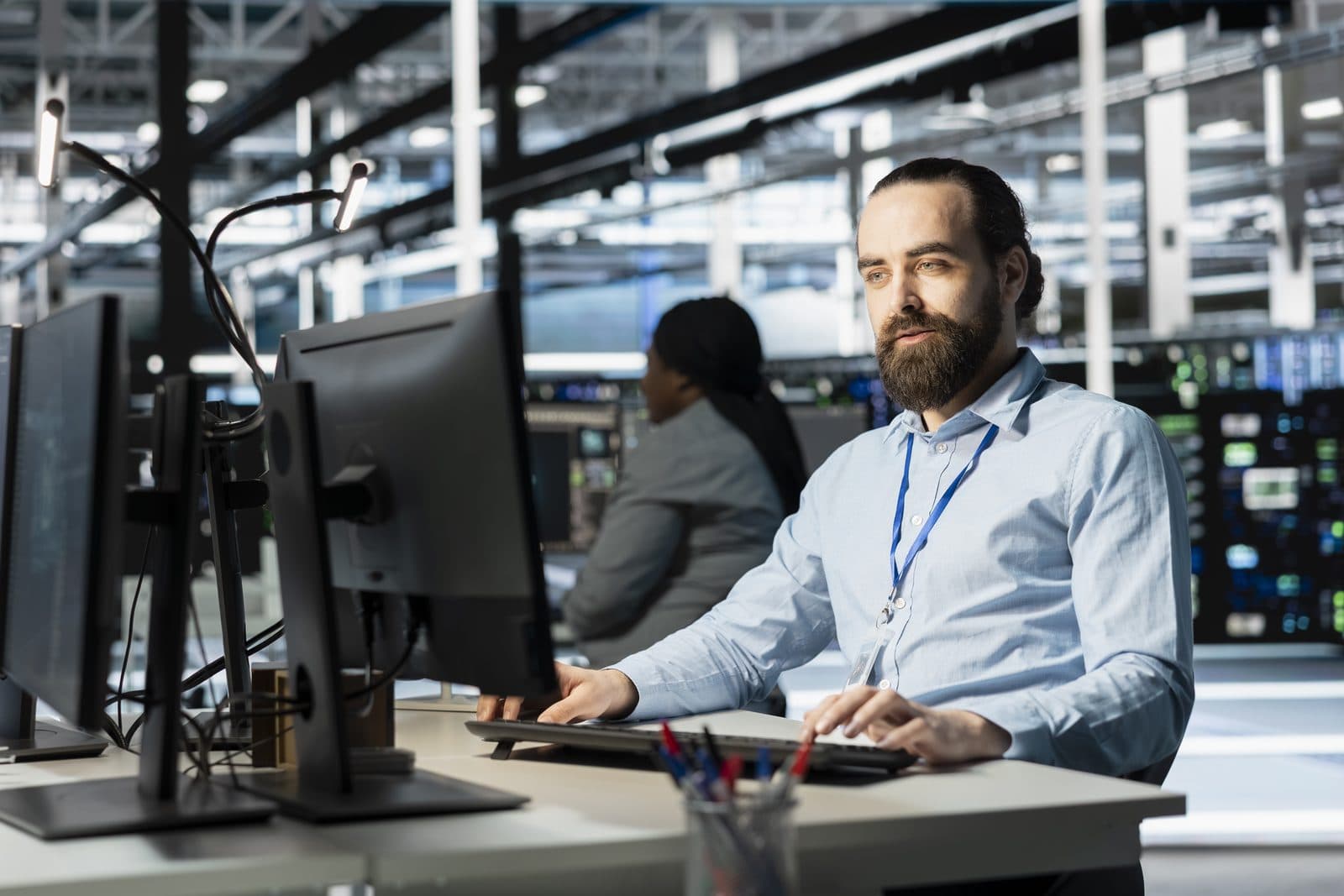 An engineer updating servers from a workstation in a data centre